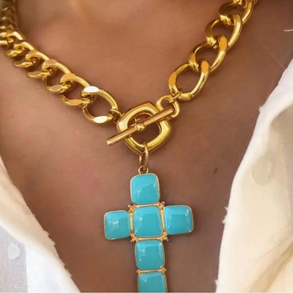 Gold and Turquoise Cross Necklace
